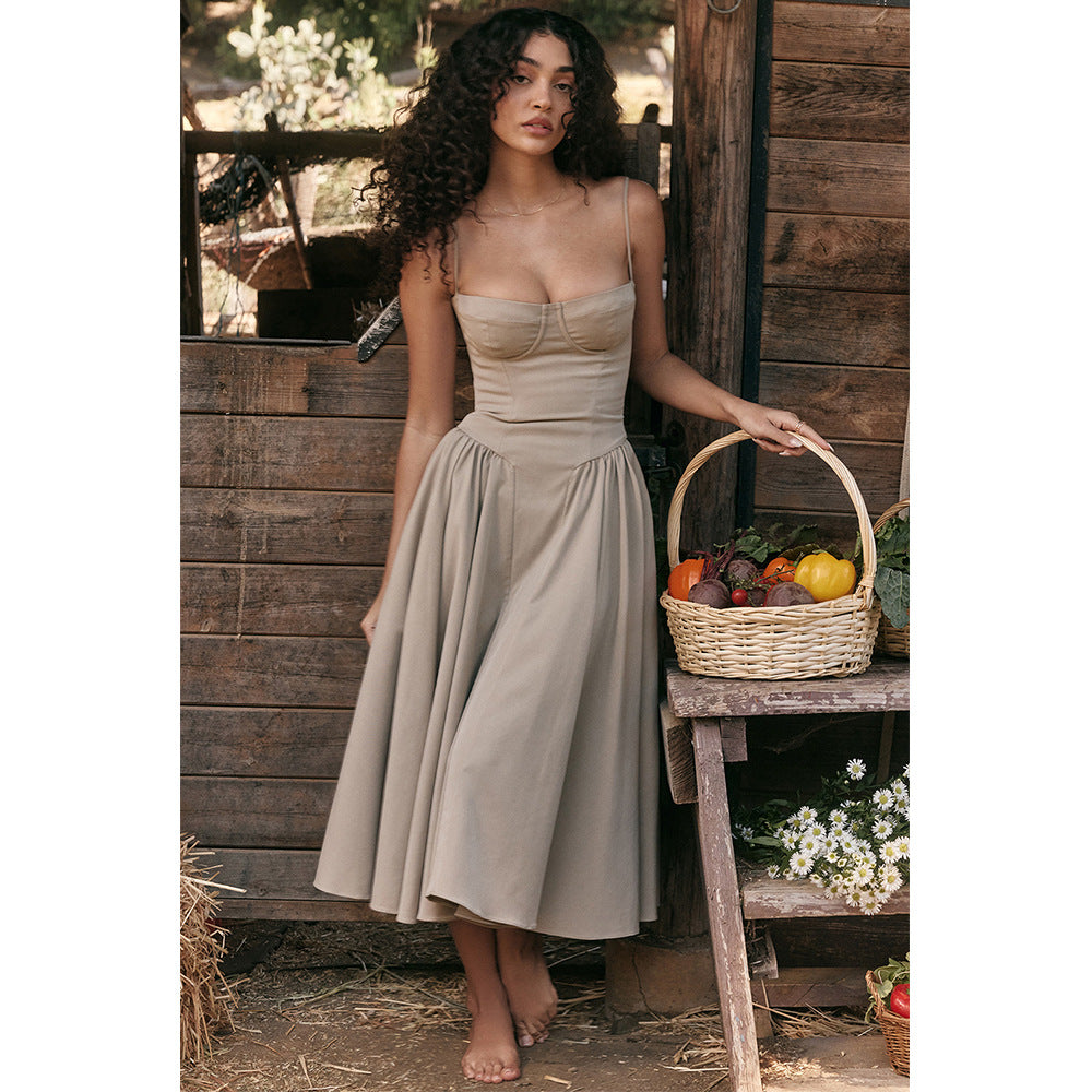 Spicy Sexy V-Neck Slip Dress With Waist-Cinching Design, Slimming Backless Style For Women
